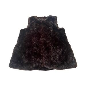 Talbots Faux Fur Vest Womens‎ S Chocolate Brown Quilted Open Front